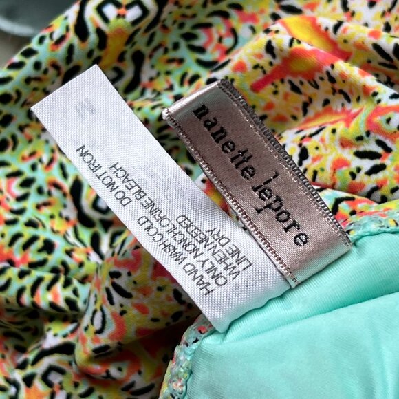 Nanette Lepore Chevron Floral Halter Top Size Medium Tank Yellow Green Retro Y2K - Picture 7 of 7